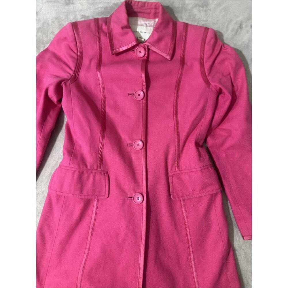 Banana Republic Pink Longline Trench Coat XS Vintage Buttons Jacket Satin Trim - Picture 7 of 15